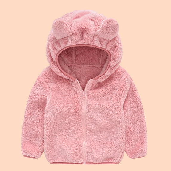 Whlbf Kids Clothing Clearance Toddler Baby Boys Girls Solid Color Plush Cute Bear Ears Winter Hoodie Thick Coat Jacket