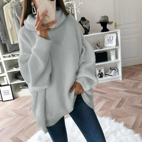 Whlbf Plus Size Sweaters for Women,Womens Fashion Solid Casual Shoulder Pocket Knitted Sweater Knitwear Top