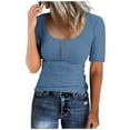 thumbnail image 1 of Whlbf Plus Size no boundaries tops for Women Round Neck Button Up Loose Short Sleeved Blouses, 1 of 4