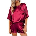 thumbnail image 1 of Whlbf Pyjama Set for Women Two Piece Silk Solid Sleepwear Nightwea Soft Casual Pajamas Sets, 1 of 3