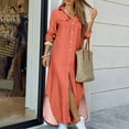 thumbnail image 1 of Whlbf Womens Dresses Clearance Maxi,Womens Summer Solid Color Casual Long Sleeve Turndown Collar Dress Beach Casual Maxi Sundress, 1 of 4