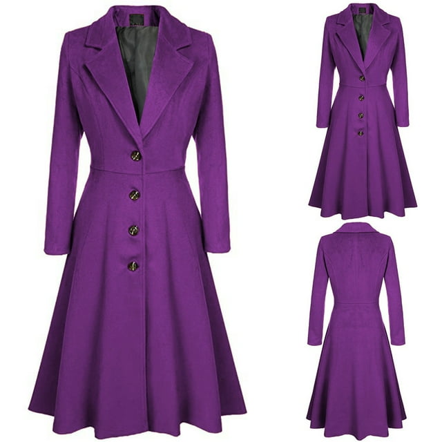 Whlbf Womens Long Trench Coat Plus Size Clearance Winter Lapel Button ...