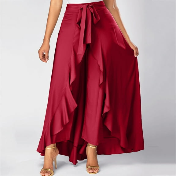 Whlbf Womens Skirts Midi Length Plus Size,Womens Casual Hakama Irregular Leaf Bow High Waist Long Culottes Skirt