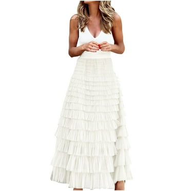 Whlbf Womens Skirts Midi Length Plus Size,Womens Colored Wooden Ear Patchwork Pleated Half Body High Waist Mesh Pleated Cake Skirt Ball Skirt Half Body Skirt