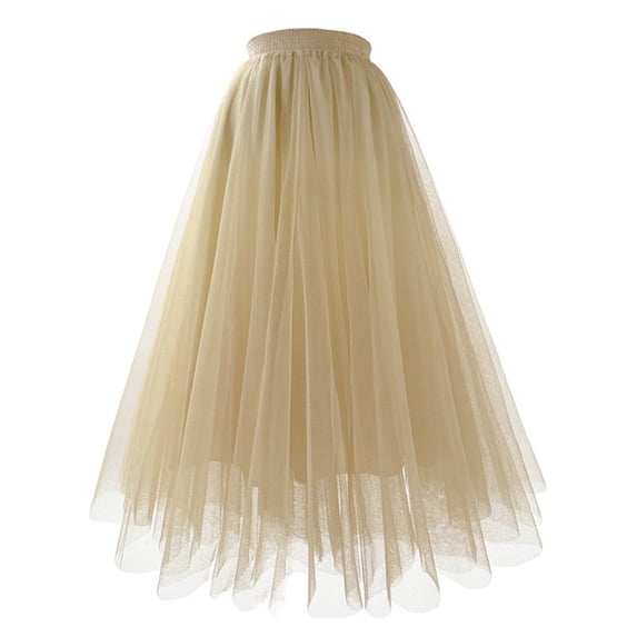 Whlbf Womens Skirts Midi Length Plus Size,Womens Pleated Gauze Knee Length Skirt Adult Dancing Skirt