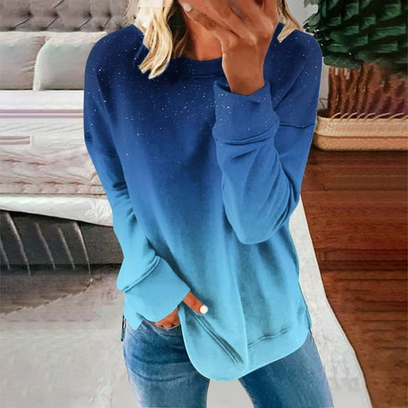 Whlbf Womens Sweatshirts Plus Size,Womens Casual Crew-Neck Long-Sleeved Printed Hoodie No Hoodie