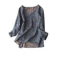 thumbnail image 1 of Whlbf Womens Tops Clearance Long Sleeves Ramie V-Neck Floral Retro Literary Shirt Loose Long-Sleeved Everything Top V-Neck Shirt, 1 of 5