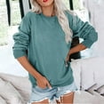 thumbnail image 1 of Whlbf Womens Tops Long Sleeve Fall,Womens Solid Loose Round-Neck Long Sleeve Pocket Blouse Sweater Tops, 1 of 4