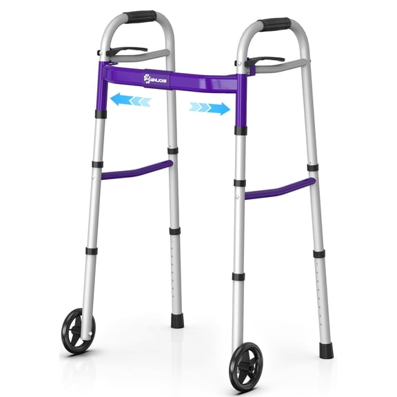 Whlicks Narrow Folding Walker for Seniors, Adjustable Width & Height, Lightweight Aluminum Walker with Wheels, Supports 350 lbs
