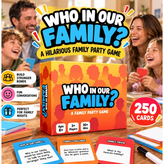 Who In Our Family? Funny Family Guessing Game, Creative Acting & Drawing Challenge Game, All-in-One Kit for Family Gatherings & Parties