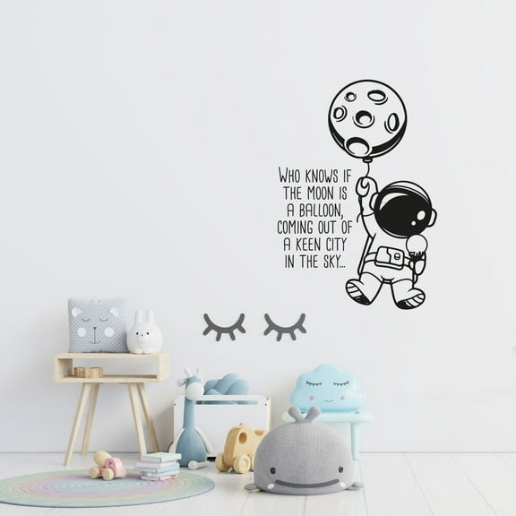 Who Knows If The Moon Is A Balloon Coming Out Of A Keen City In The Sky Vinyl Wall Sticker Art Decal Décor Home Room Kids Room Boys Girls Room BALLOON Lover Living Room Decoration Size (30x22 inch)