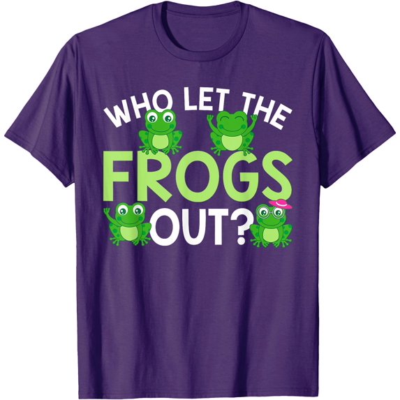 Who Let The Frogs Out Funny Frog Lovers Unisex T-Shirt for Men Women Kids,Purple Color,Size M