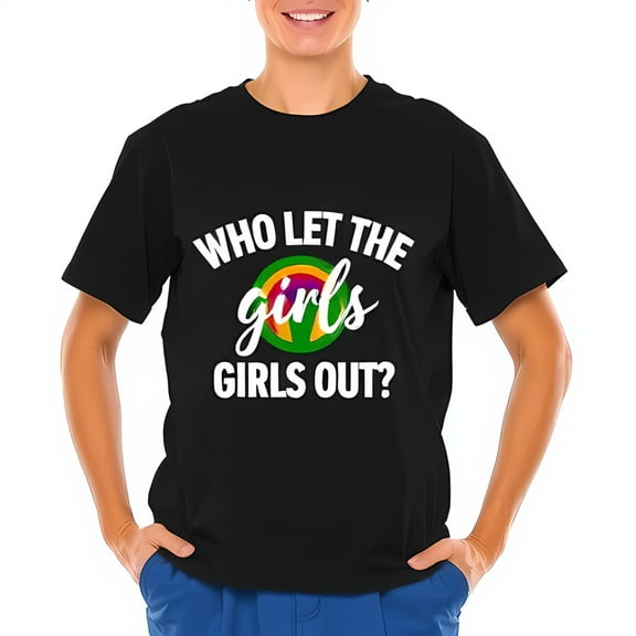 Who Let the Girls Girls Out? Rainbow Peace Symbol Cotton Short Sleeve T-Shirt for Women