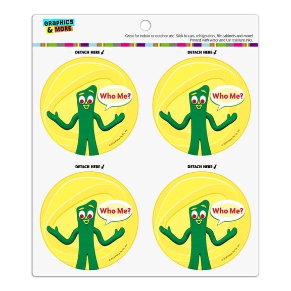 Who Me? - Gumby Clay Art Refrigerator Fridge Locker Vinyl Circle Magnet Set