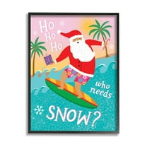 Who Needs Snow Surfing Santa Holiday Graphic Art Black Framed Art Print Wall Art