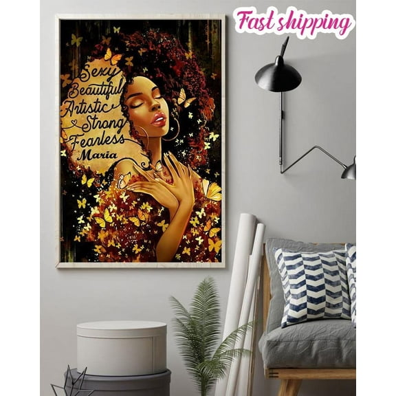 Who Pretty Important Strong And Smart Likes Butterfly Woman Custom Name poster Memorial Personalized Wall Art Custom Vertical 24 x 36 Inch Poster