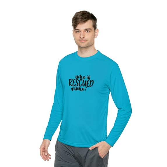 Who Rescued Who!? Dog Design Unisex Lightweight Long Sleeve Tee