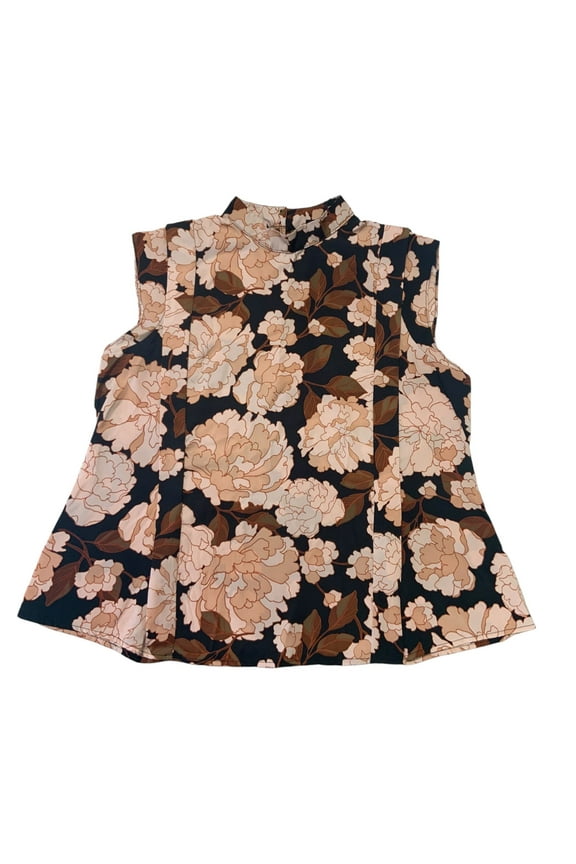 Women's Floral Print Floating Mums Sleeveless Blouse, Medium