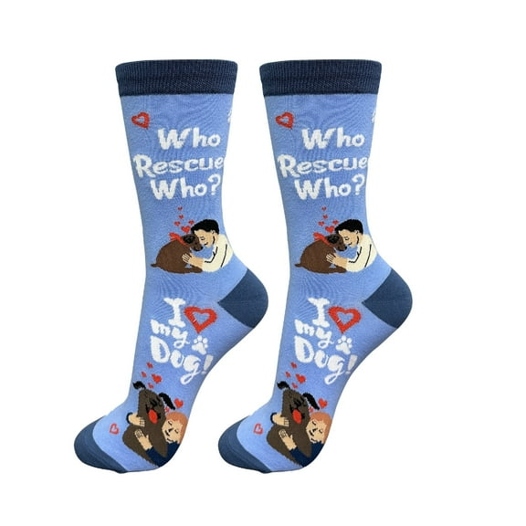 E&S Pets Who rescued who? Socks - Life is Better Socks for Pet Lovers - Cute Unisex Socks - One Size Fits Most