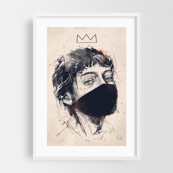 Who's The Queen - Illustration Sketch Modern Art Portrait Abstract Graffiti Moody White Framed Wall Art Print 20 x 30 inches