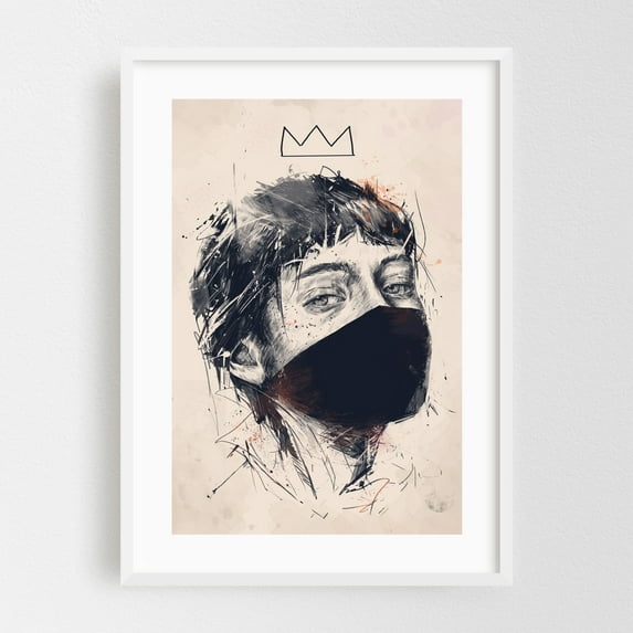 Who's The Queen - Illustration Sketch Modern Art Portrait Abstract Graffiti Moody White Framed Wall Art Print 24 x 36 inches