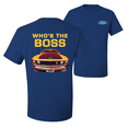 thumbnail image 1 of Who's the Boss Yellow 1969 Mustang 302 F&B Front & Back Cars T-Shirt, 1 of 1