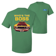 thumbnail image 1 of Who's the Boss Yellow 1969 Mustang 302 F&B Front & Back Cars T-Shirt, 1 of 1