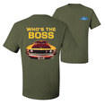 thumbnail image 1 of Who's the Boss Yellow 1969 Mustang 302 F&B Front & Back Cars T-Shirt, 1 of 1