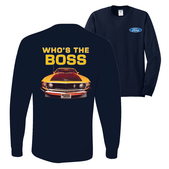 Who's the Boss Yellow 1969 Mustang 302 F&B Front & Back Cars and Trucks Mens Long Sleeve Shirt