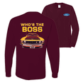 thumbnail image 1 of Who's the Boss Yellow 1969 Mustang 302 F&B Front & Back Cars and Trucks Mens Long Sleeve Shirt, 1 of 1
