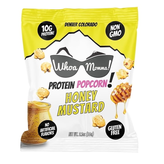 Whoa Momma! Protein Popcorn Honey Mustard, High Protein, Gluten Free Popcorn, 3-pack of 2.1oz Bags