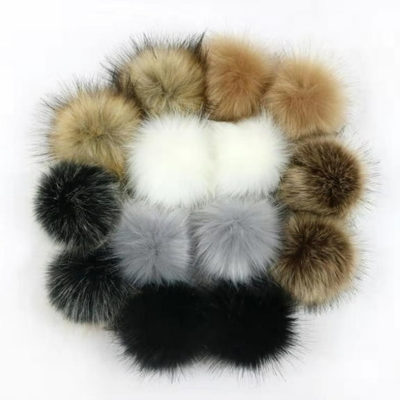 Whoamigo 14pcs 10cm Faux Artificial Fur Pom Pom Ball with Elastic Band for DIY Knitting H