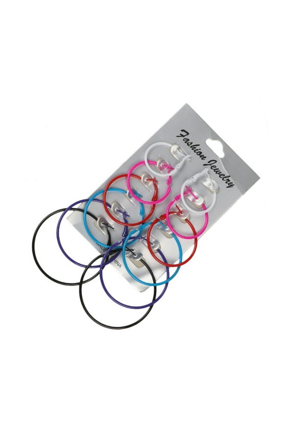 6 Pairs Women Round Earrings Set Hoop Earrings Lightweight Multicolour and Size Earring Jewelry for Retro Costume Party