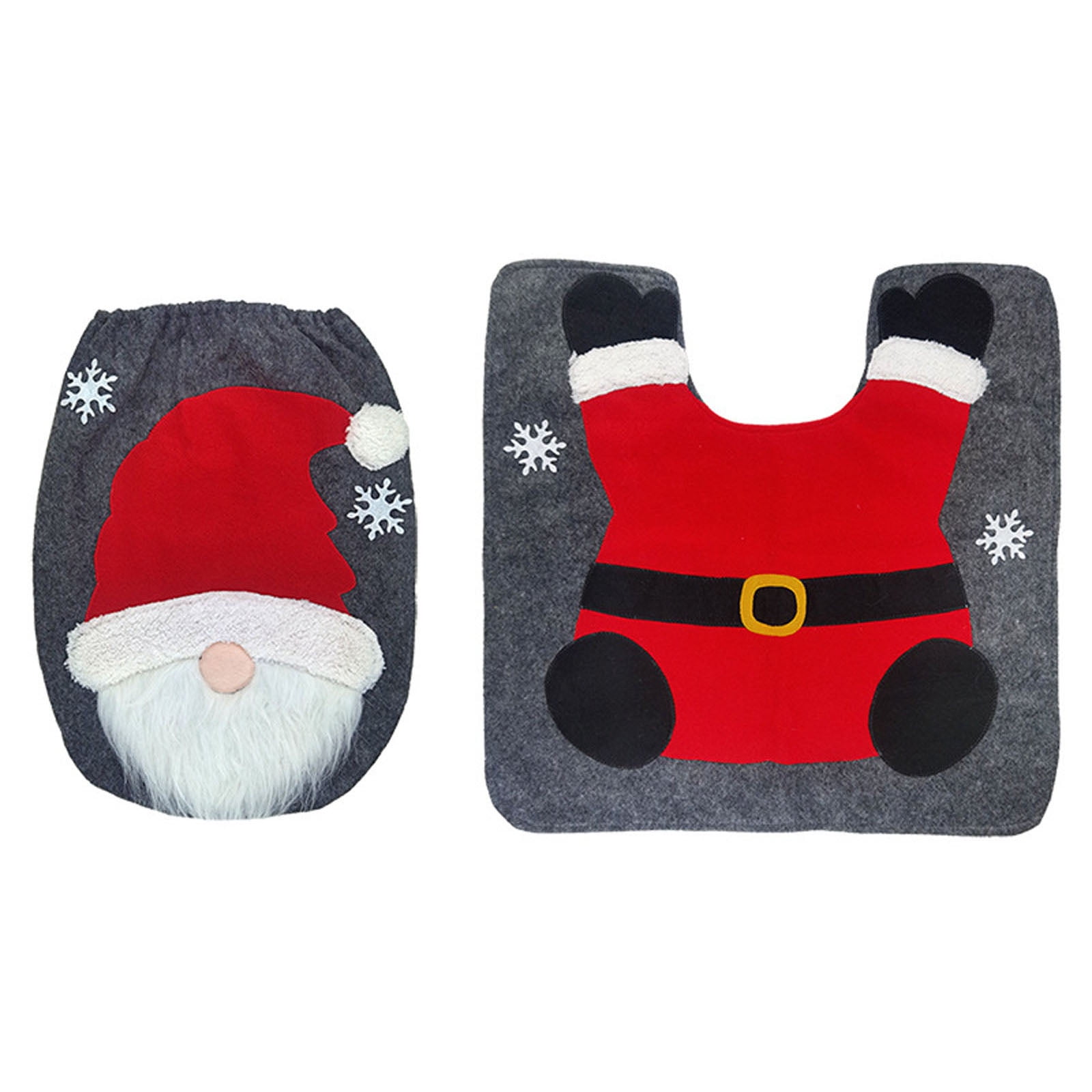 Christmas Toilet Seat Cover And Bathroom Mat Set - Red Flannelette Decor With Non-Slip Backing - View #9
