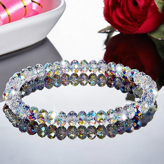 Whoamigo Dainty Solid Color Elastic Bracelet for Women, Clear Crystal Design, Anniversary Jewelry