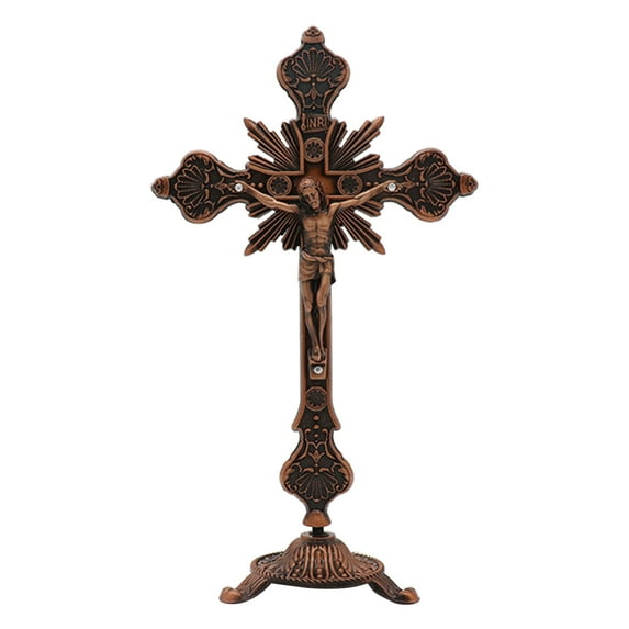Whoamigo Metal Vintage Cross Figurine, Jesus Crucified Christian Catholic Art Statue