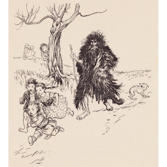 Whoever Saw Him Ran Away Illustration By Arthur Rackham From Grimms Fairy Tale Bearskin Canvas Art - Ken Welsh Design Pics (28 x 32)
