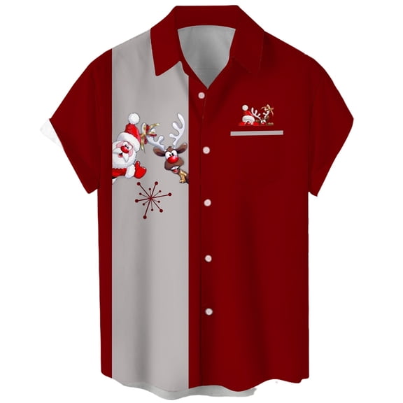 Whoinshop Mens Christmas Shirts Short Sleeve Button Down Shirts Funny Xmas Santa Hawaiian Shirt