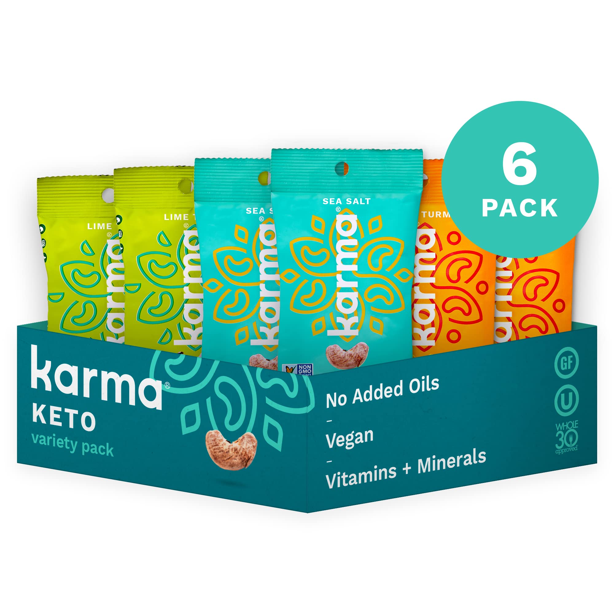Whole 30 Variety Pack Cashews By Karma Nuts, Whole, Roasted, Vegan