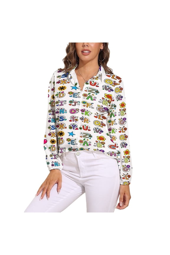 Whole Alphabet Abc Monogram Hand Drawn Colorful Long Sleeve Blouse Woman Streetwear Casual Shirts Summer Oversize Woman Streetwear Clothing Birthday Present