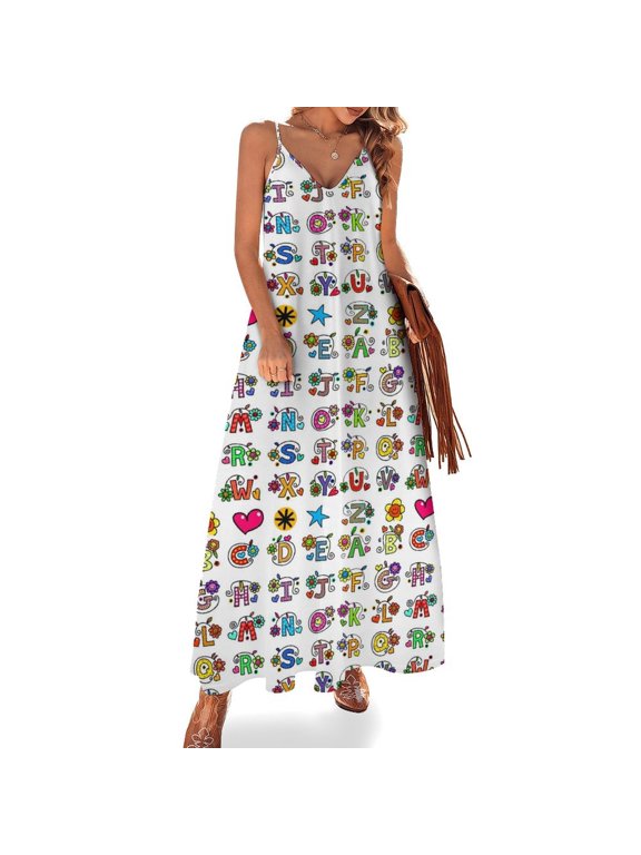 Whole Alphabet Abc Monogram Hand Drawn Colorful Sleeveless Dress Loose Women's Dress Dresses Luxury Evening Dresses