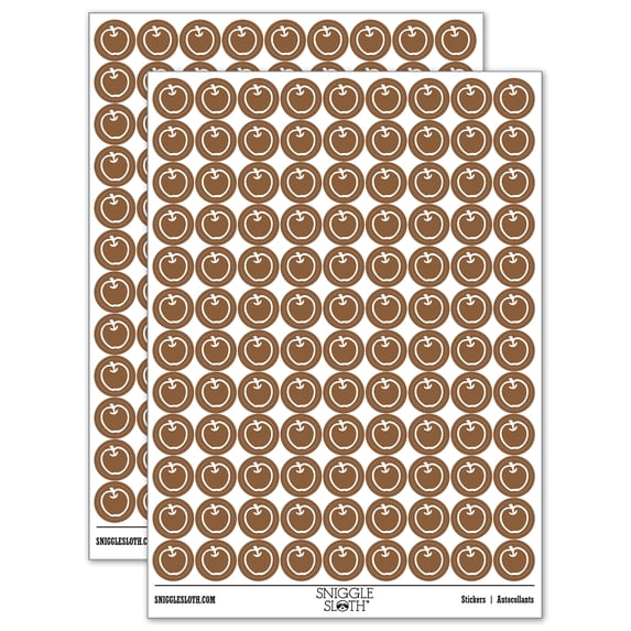 Whole Apple Fruit 200+ Round Stickers - Brown - Gloss Finish - 0.50" Size