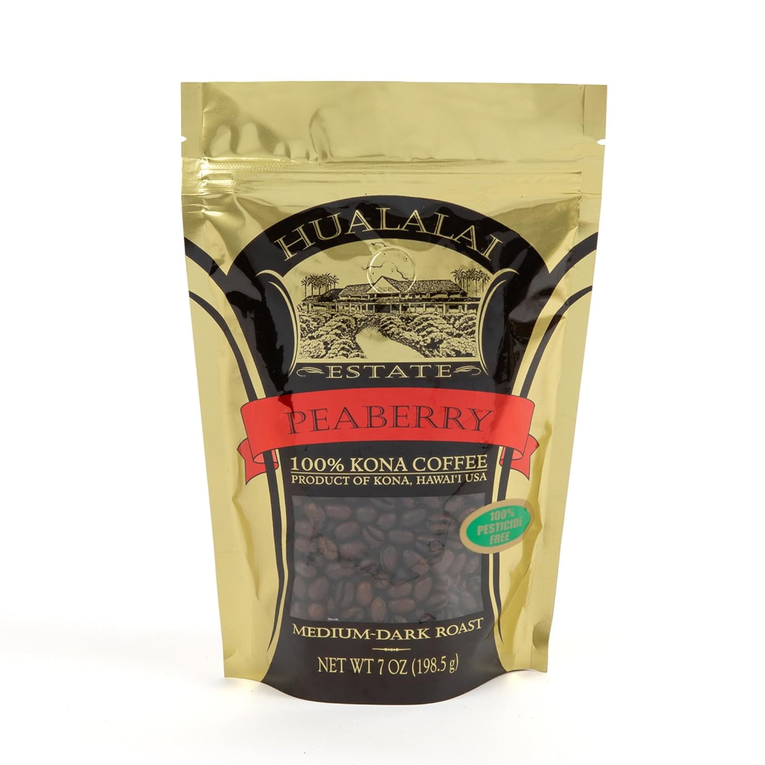 Whole Bean 100 Peaberry Kona Coffee PesticideFree Gourmet Grade Premium Coffee Medium Dark