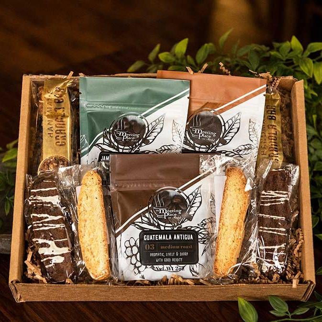 Whole Bean Coffee Break Sampler Box with Granola and Biscotti, Coffee