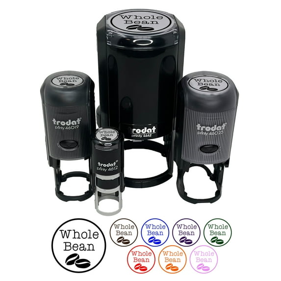 Whole Bean Coffee Label Self-Inking Rubber Stamp Ink Stamper - Sky Blue Ink - Small 3/4 Inch