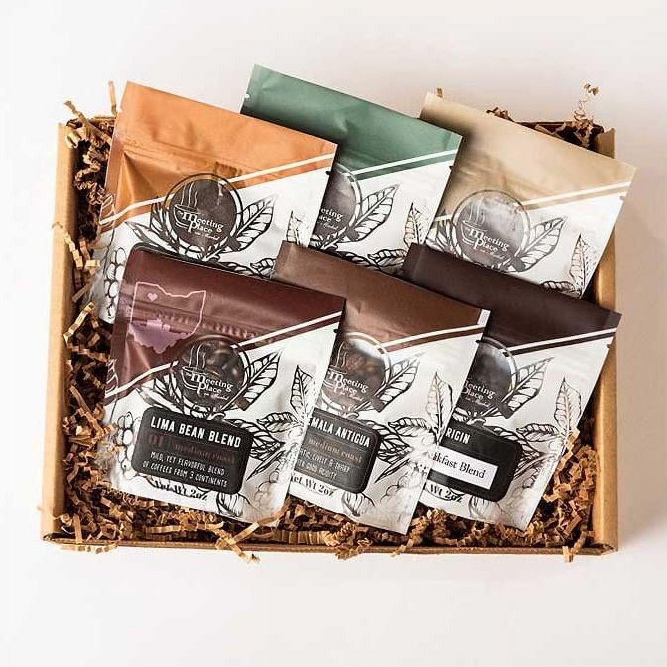 Whole Bean Coffee Set of Six Sampler Gift Box, Variety Set of 6 Gourmet