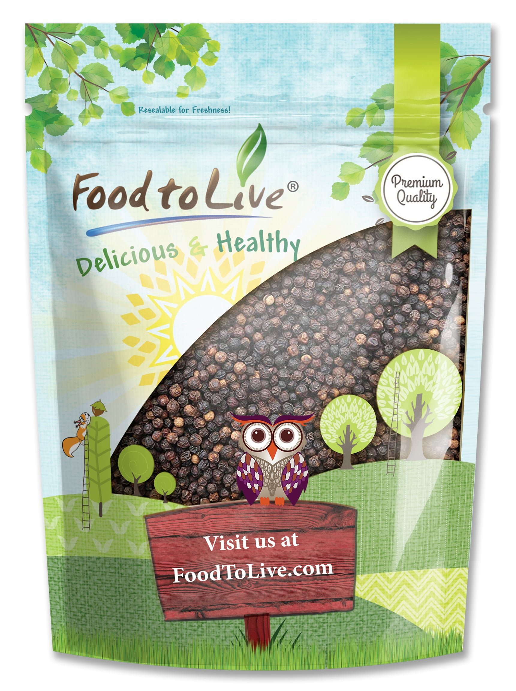 Whole Black Pepper, 2 Pounds — Raw, Kosher, Vegan — by Food to Live