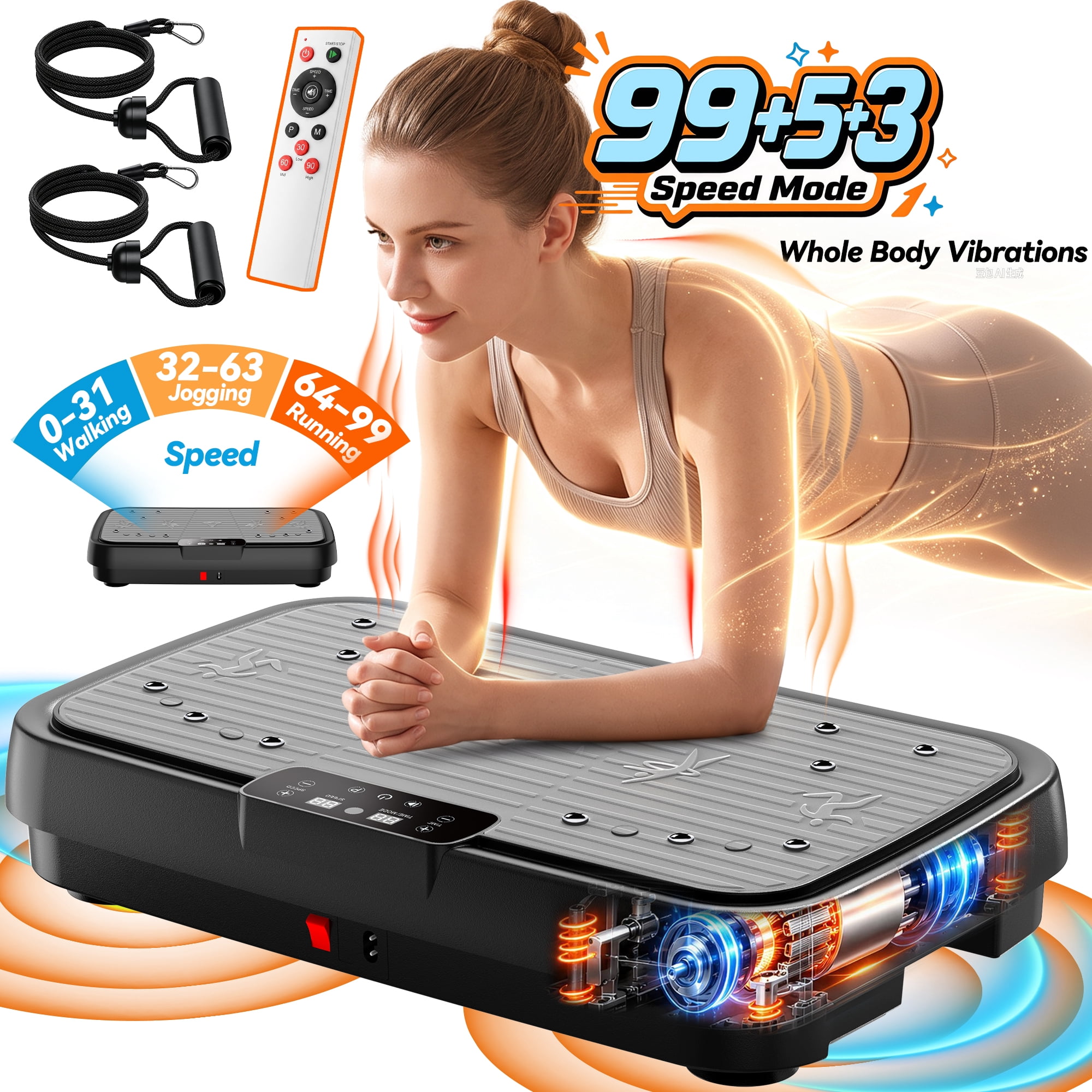 Whole Body Vibration Plate Exercise Machine, Vibration Platform 99 Speed Levels, Preset Programs with Resistance Bands & Remote, Home Vibration Workout Equipment for Seniors Office Workers Home Gym