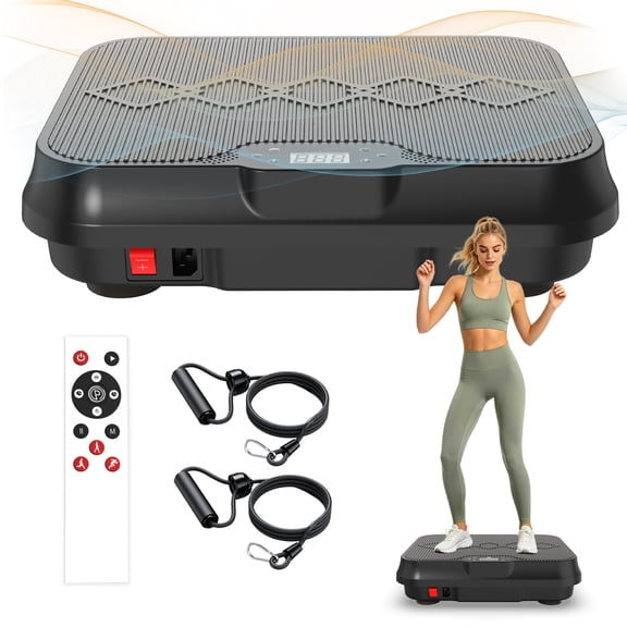 Whole Body Vibration Plate Exercise Machine for Home Gym, Adjustable Speeds with Remote Control, Black ABS+Rubber+Steel Platform, 16.1x13x4.3 Inches