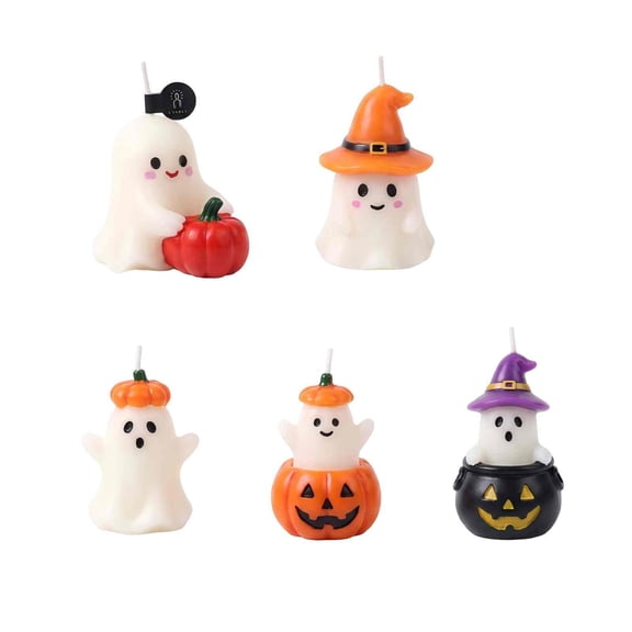 Whole Box 5 Styles Cartoon 3D Ghost Pumpkin Scented Candle Set, All Five Designs Mini Ghost Soy Candle Gift Kit for Farmhouse Indoor Halloween Holiday Atmosphere Bulk Ornament
